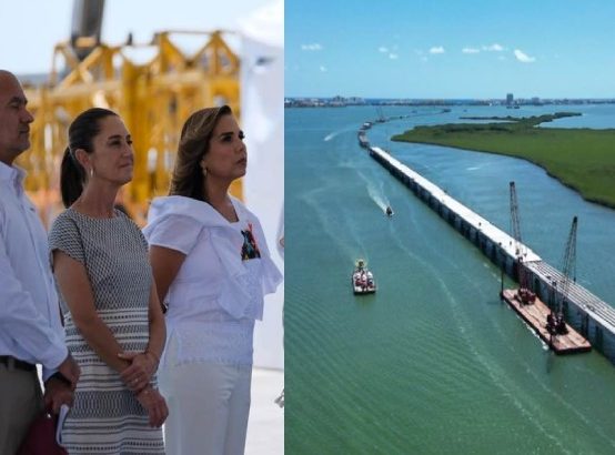 Supervisa Claudia Sheinbaum y Mara Lezama avance del puente Nichupté