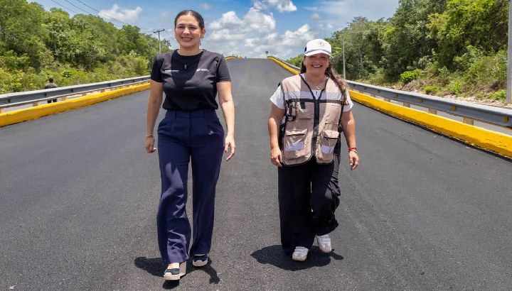 Estefanía Mercado cumple con la repavimentación del puente vehicular