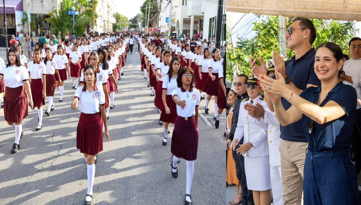 Estefanía Mercado encabeza en Playa del Carmen el desfile por el 216 aniversario de la Independencia de México