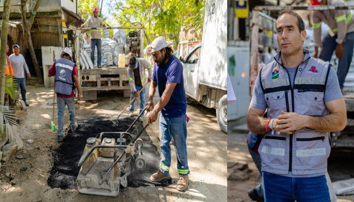 Continúa campaña emergente de bacheo en Tulum; atienden zona costera